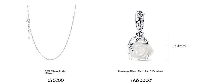 PANDORA White Rose Necklace Set Imitation Shell 3D Luxury Elegant Birthday Gift for Girlfriend 4