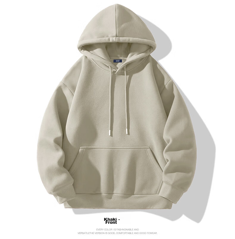 Mianzhi Men's Hoodie, Hong Kong Style Trendy Simple Hooded Jacket, Loose Versatile Fleece-Lined Solid Color Base Layer 19