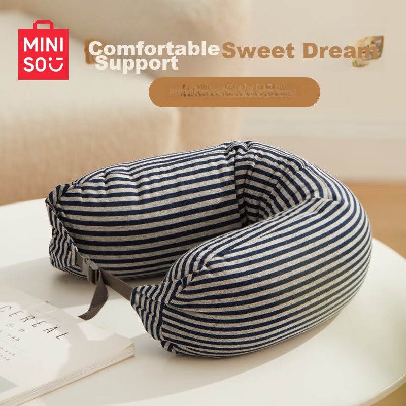 MINISO Bread Particle U-Shaped Pillow Student Nap Pillow Travel Portable Office Neck Support Pillow Birthday Gift for Women Blue Gray