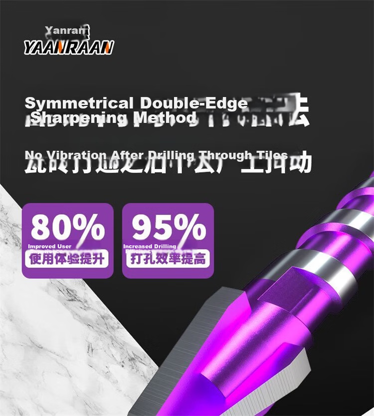 Yanran Tungsten Steel Rapid Attack Four-Flute Alloy Eccentric Drill Bit for Tile and Concrete 6mm 3pcs 6
