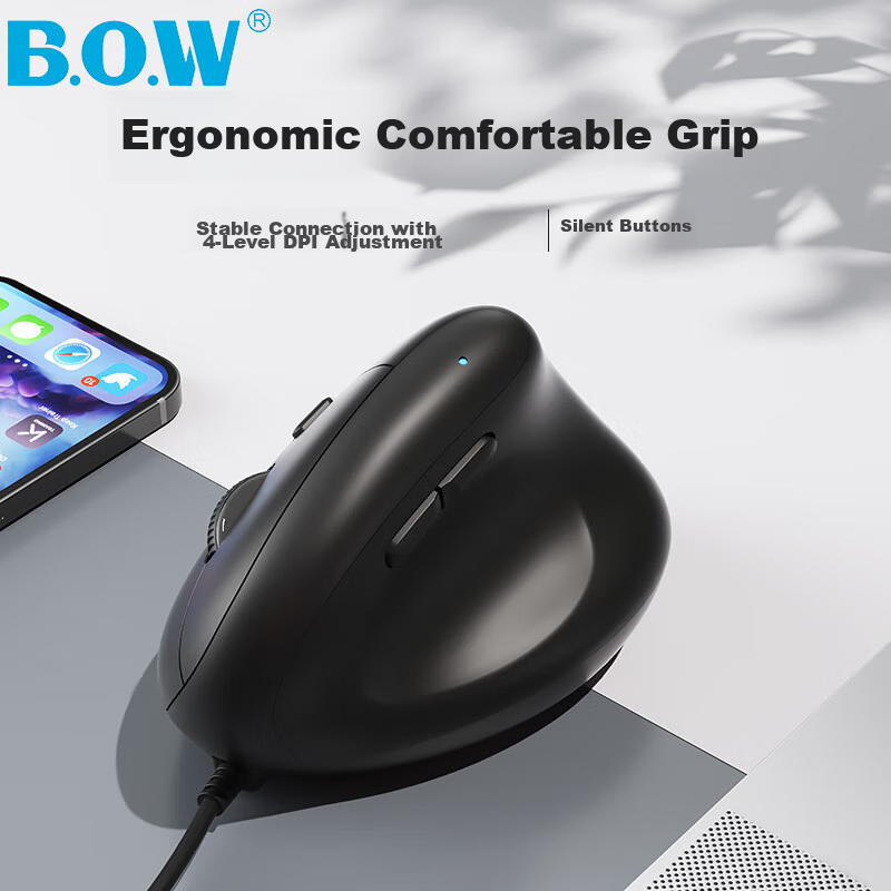 B.O.W Hangshi M190U Ergonomic Wired Mouse Office Computer Vertical Grip Mouse Silent Mouse for Drawing and Modeling Matcha Green