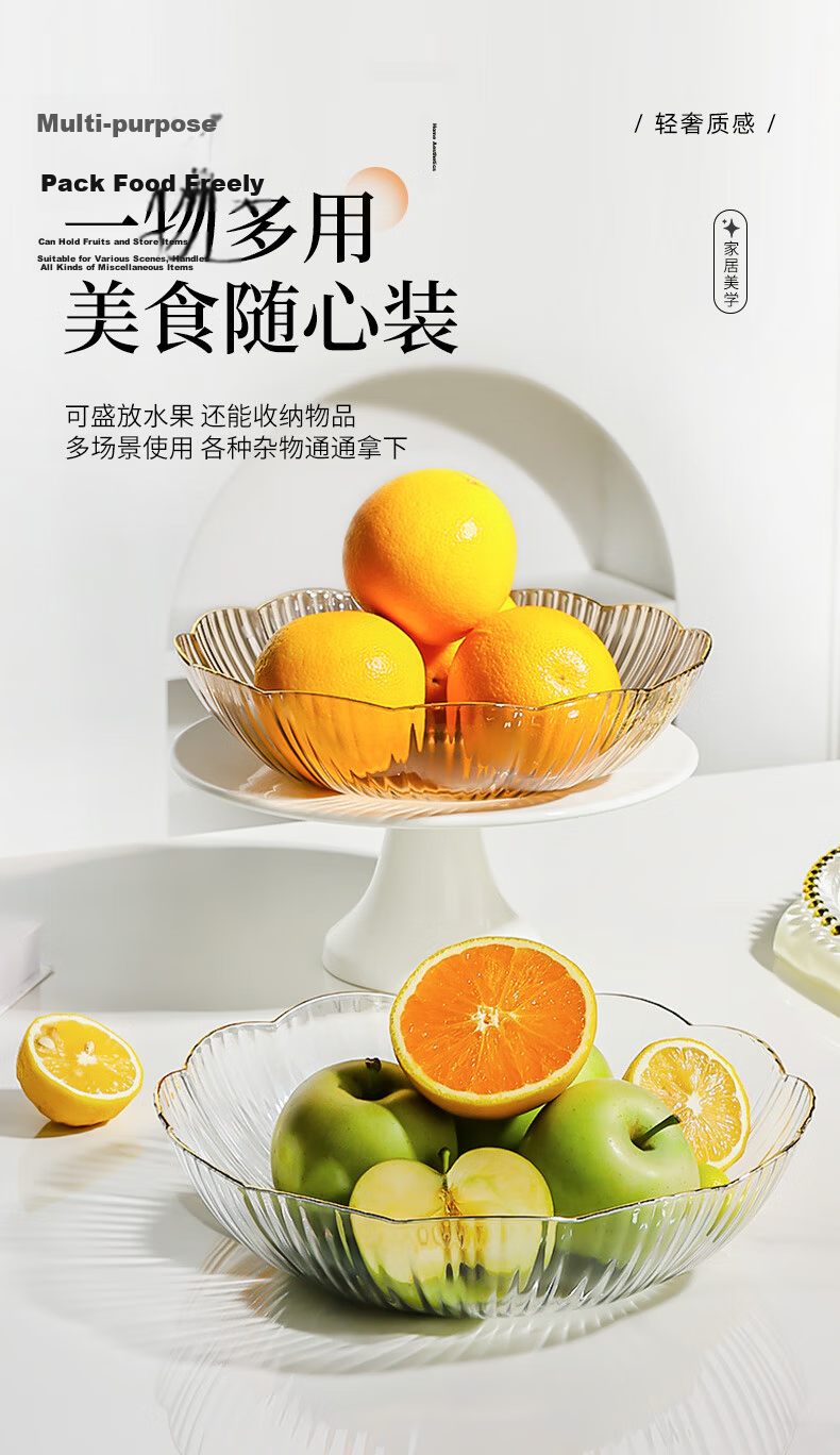 CAIZHI Fruit Plate, Simple Home Dried Fruit Tray, Living Room Snack Dish, Nut And Candy Storage Plate with Lace Edge, Transparent CZ6638 6