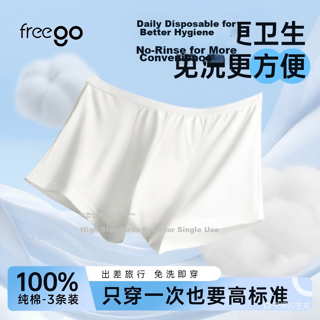 Freego Disposable Men's Cotton Boxer Briefs Travel Sterilized Portable Comfortable Plus Size 3-Pack White 2XL