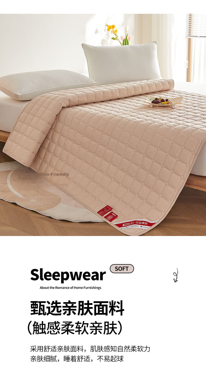 Hodo Class A Antibacterial Bed Pad, Foldable Thin Mattress Cover, Soft Pad Protector, Single Size 180*200cm, Coffee Color 3
