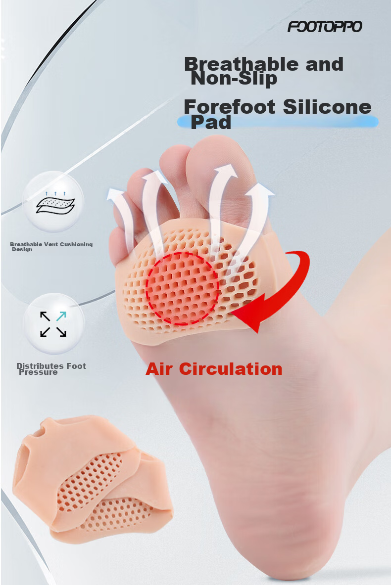 FOOTOPPO Silicone Forefoot Cushion Anti-Friction Pain Relief Half Insole for Women High Heels Non-Slip Foot Pain Relief Pressure-Reducing Insoles 1