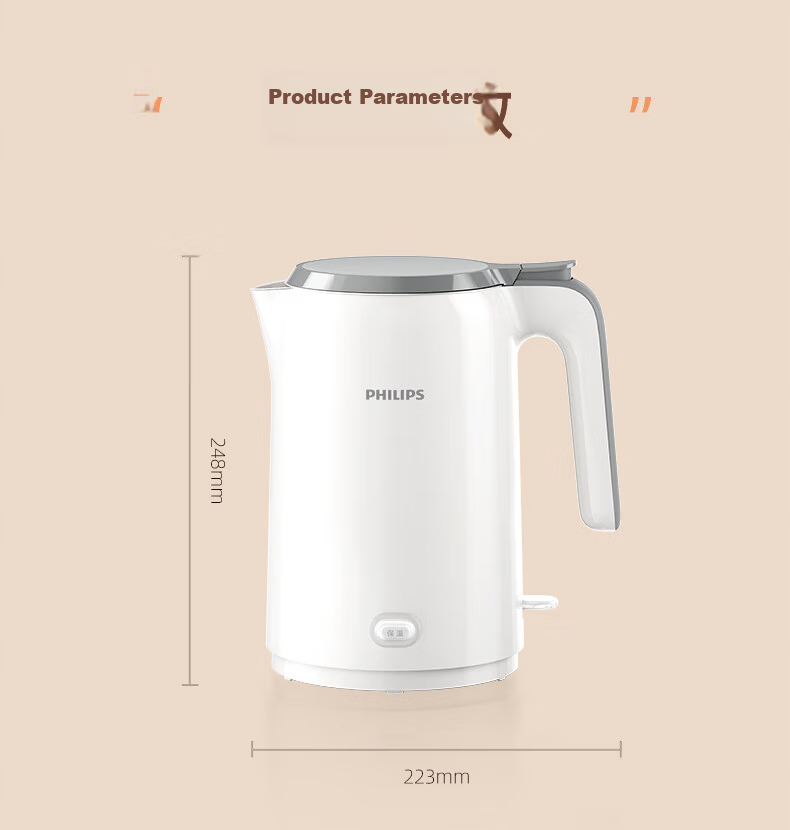 PHILIPS Electric Kettle 1.5L Stainless Steel 304 Food Grade Seamless Auto Shut-Off One-Touch Keep Warm Temperature Control HD9366 Gift 12
