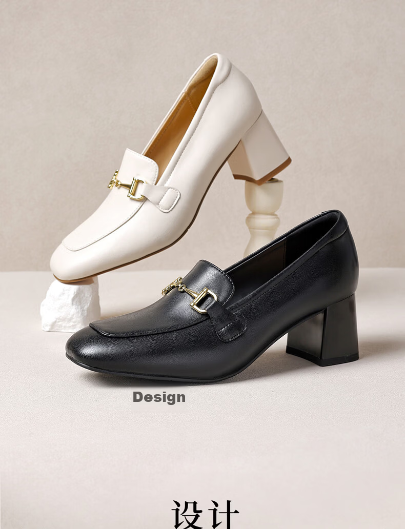 Red Dragonfly Mary Jane Women's Spring 2026 Chunky Heel Commuter Leather Loafers High Heels WFB16049 Black Size 38 2