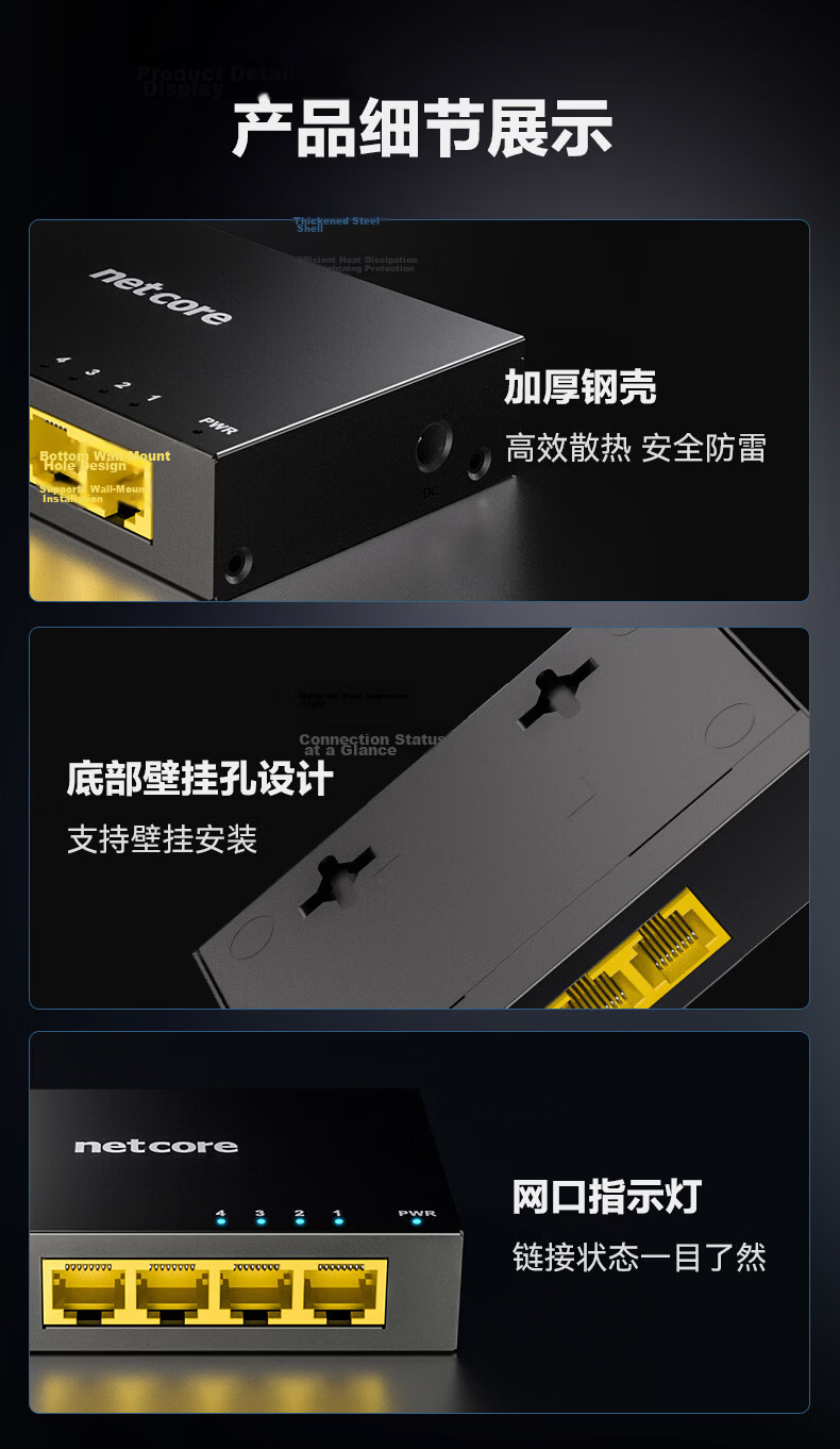 Netcore GS6, 6-Port Managed 2.5G Switch, 4 2.5G Electrical Ports + 2 10G SFP Optical Ports, Gigabit Network Splitter, Supports VLAN Link Aggregation/NAS Optical Modem 12