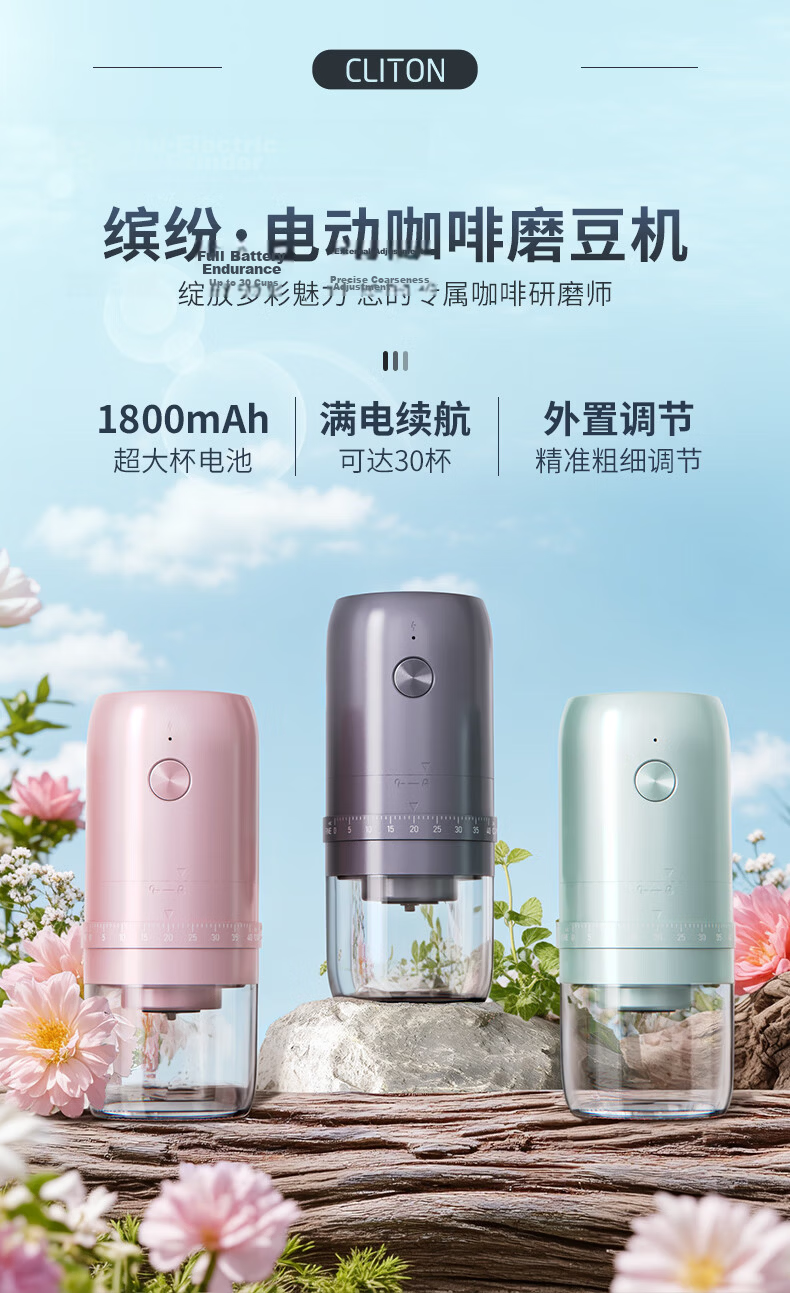 CLITON Electric Coffee Grinder, Portable Manual Coffee Grinder, Automatic Grinding Machine for Pour-Over Coffee 3
