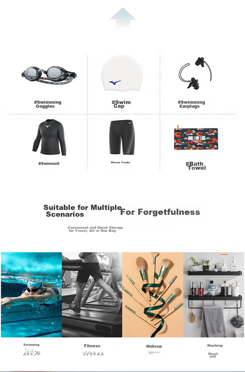 MIZUNO Multifunctional Dry and Wet Swimming Bag Portable Handheld Water-Resistant Toiletry Fitness Storage Sports Gear 3003 Black 5