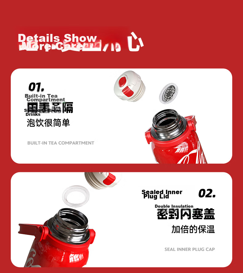 Germ Coca-Cola Rhythm Insulated Sports Water Bottle Large Capacity Car Travel Teacher's Day Gift 800ML White 19