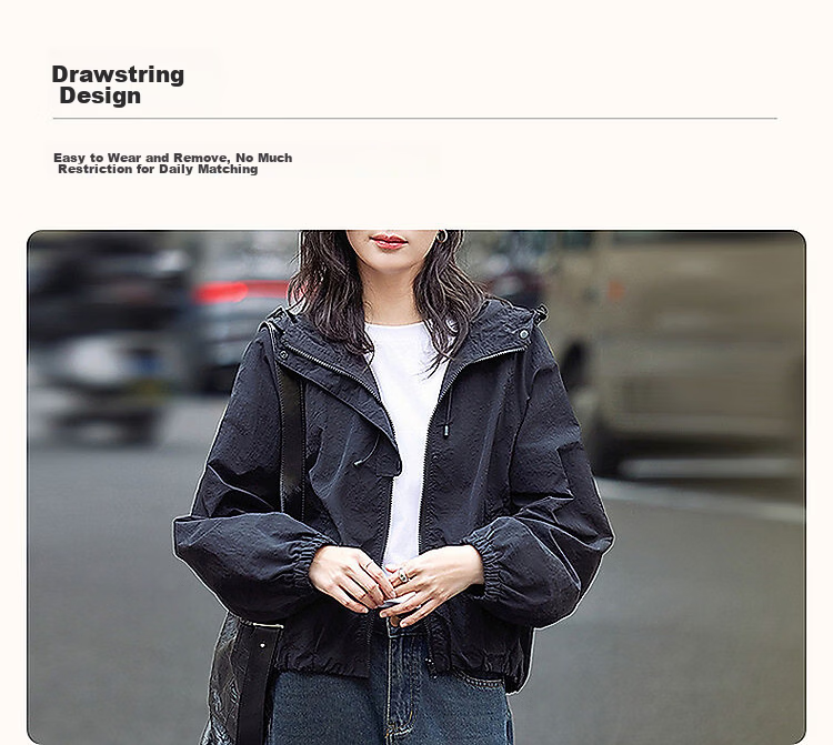 Demana [Klein Blue] Spring Autumn Three-Proof Black Technology Outdoor Sports Windproof Hooded Drawstring Short Slimming Women's Jacket 6