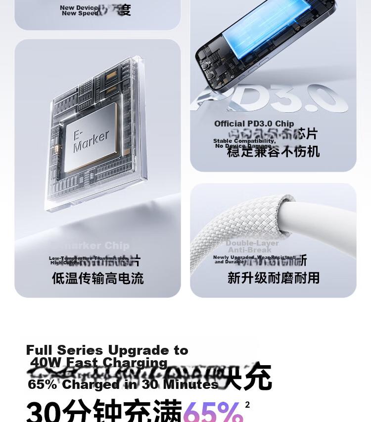 Baseus Apple Dual-Head Type-C Charging Cable PD 100W for iPhone 17 Pro Max/16/15/18, MacBook, iPad, Huawei, Honor, Xiaomi 2m Blue 7