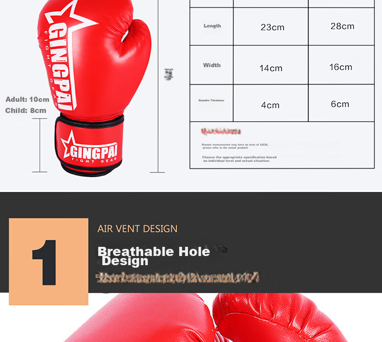 Jingpai Boxing Gloves for Adults And Children, Sanda Fighting Gloves for Men And Women, Breathable Practical Training Gloves for Punching Bag, Red, 6oz 5