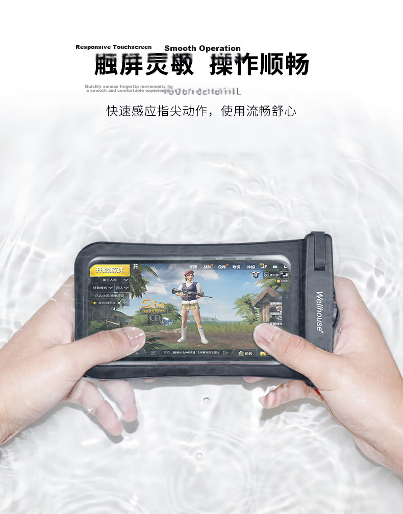 WELLHOUSE Waterproof Phone Pouch Standard Edition Black for Diving Swimming Touchscreen Water Photography Hot Springs Fishing 6