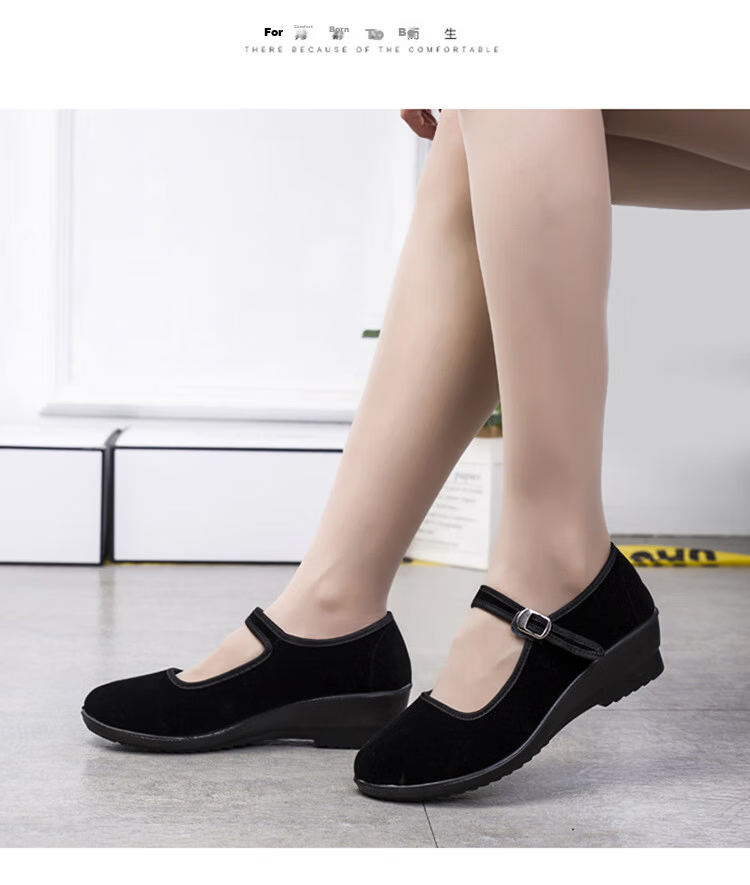IQGD Old Beijing Cloth Shoes for Women, Casual Dance Flat Shoes, Hotel Mom Shoes, Wear-Resistant Breathable 024 Black Size 36 13