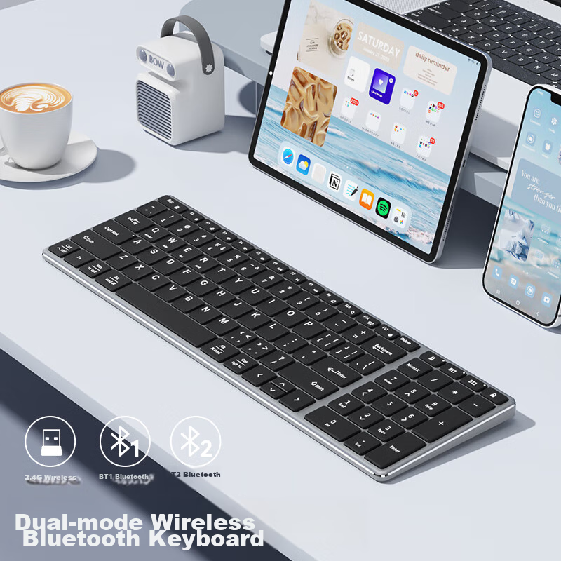 B.O.W Hangshi K670DL Dual-Mode Wireless Bluetooth Charging Keyboard Office Tablet Mobile Laptop iPad Silent Keyboard 106 Keys Black Gray