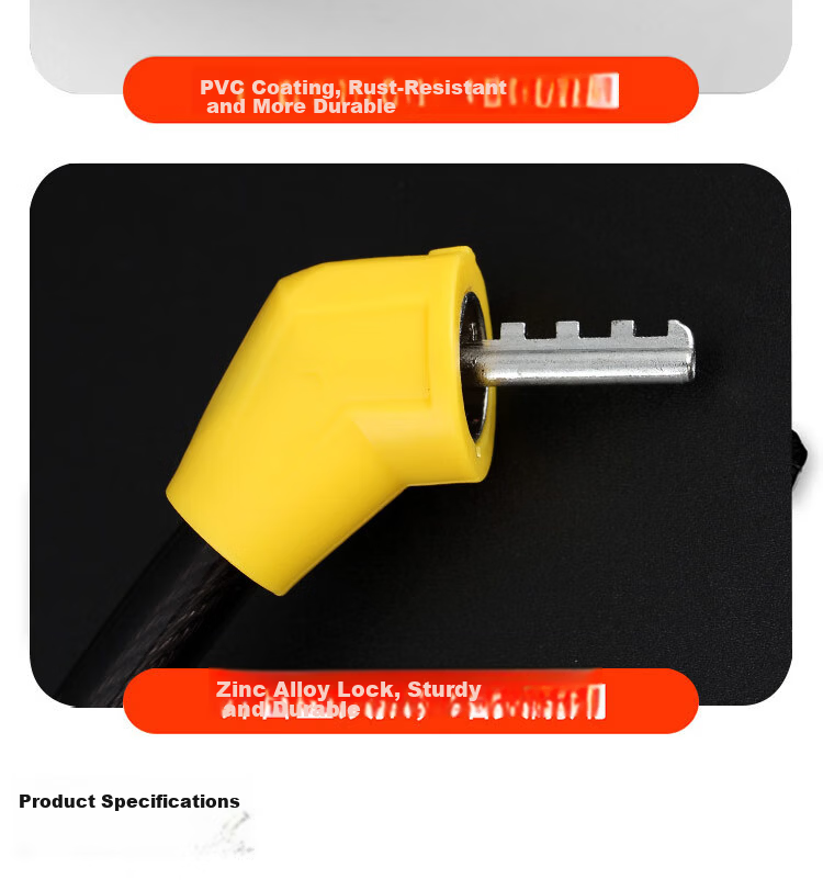 Aubin Combination Cable Lock Steel Cable Bike Lock Mountain Bike Anti-Theft Lock 1340 Yellow 10
