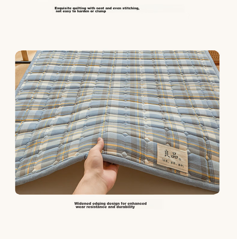 Hodo Class A 100 Cotton Mattress Cover, Single Bed Pad for Dormitory Or Home Use, Thin Foldable Bedding, 0.9*2m, Blue Plaid 11