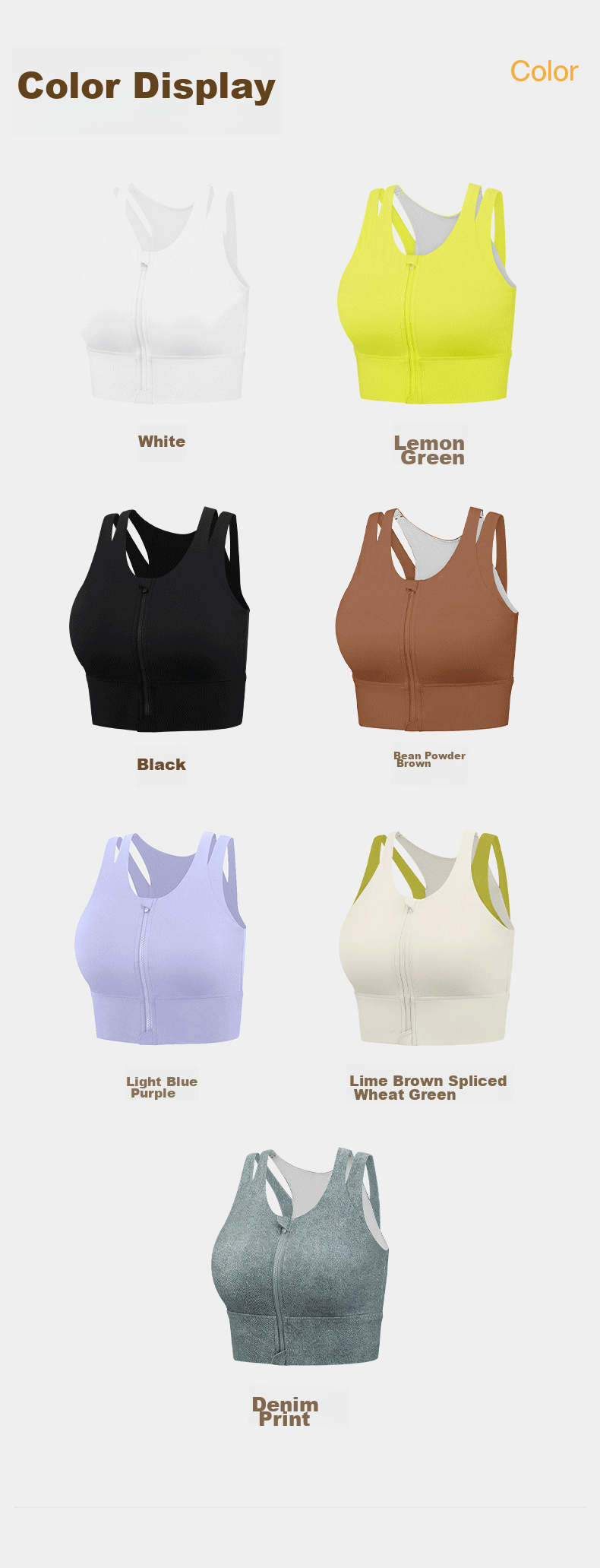 VFU Women's Sports Bra Front Zipper High-Impact Shockproof Running Fitness Yoga Tank Top Gray Green M 31