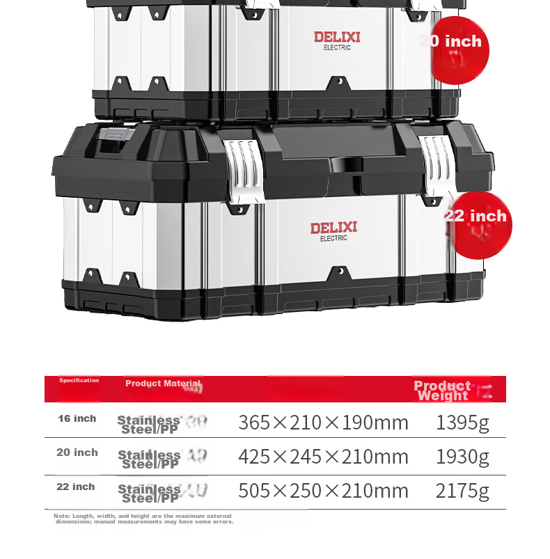 Delixi Stainless Steel Toolbox Set Car-Mounted Multifunctional Industrial Grade Portable Hardware Storage Box 18