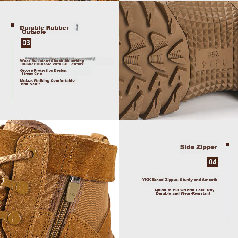 3514 New Style Brown Combat Boots for Men, Ultra-Light Outdoor Desert Boots, Mid-Top Wear-Resistant Puncture-Proof, Brown, Size 40 23