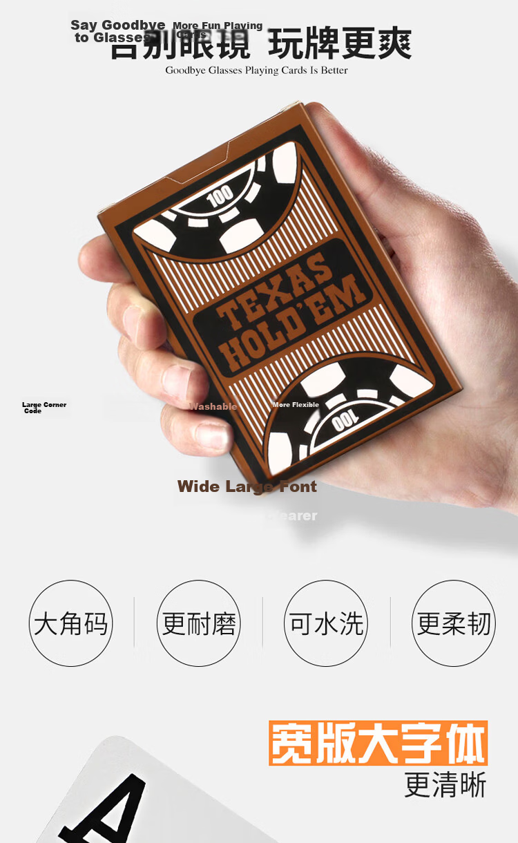 Wangjing Poker Texas Hold'em Poker Cards, PVC Frosted Waterproof Playing Cards, Large Print Plastic Cards for Elderly, 12 Decks Per Set 1