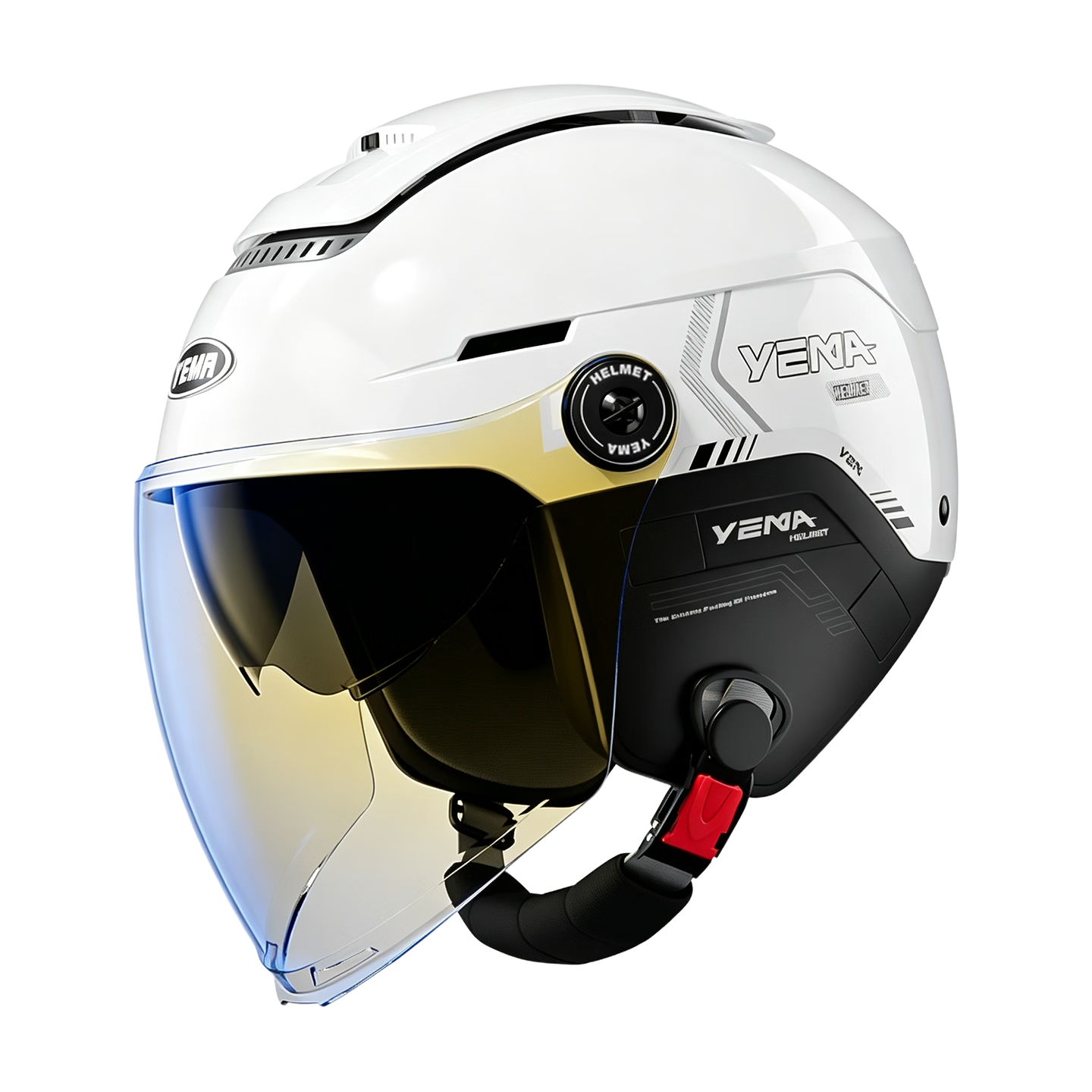 YEMA 3C Certified Electric Vehicle Helmet, Unisex Motorcycle Half Helmet, Summer Sun Protection, All-Season Universal, Double Visor, Zero-G Sensing, Sky Window, Electric Scooter Safety Helmet 370S, Ceramic White with Aurora Long Visor