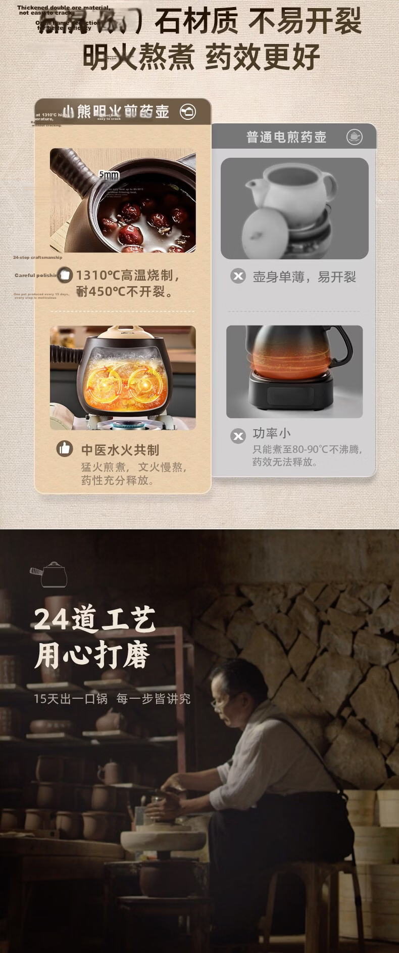 Bear Traditional Chinese Medicine Decoction Pot 2L High-Temperature Resistant Ceramic Herbal Medicine Cooker for Gas Stove 3