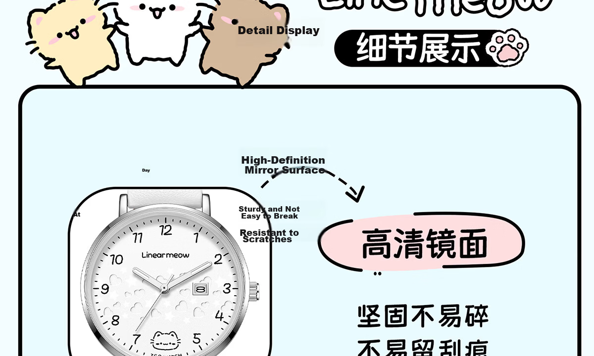 ZGO Hello Kitty Silent Quartz Watch for Girls, Middle and High School Students, Exam Special Time-Only Watch 30