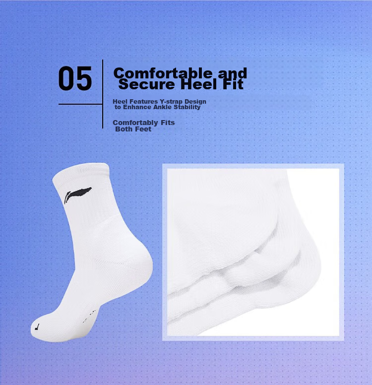 LI-NING Men's Mid-Calf Badminton Sports Socks Towel Socks Moisture-Wicking AWTS003-2 Triple Pack White 6
