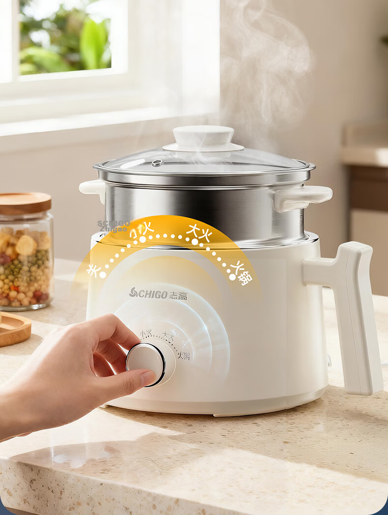 CHIGO Electric Cooking Pot [0 Plastic 0 Coating] Electric Hot Pot Small 304 Stainless Steel Mini Electric Pot Integrated Instant Noodle Small Hot Pot Multifunctional Pot Birthday Gift 1.7L 18