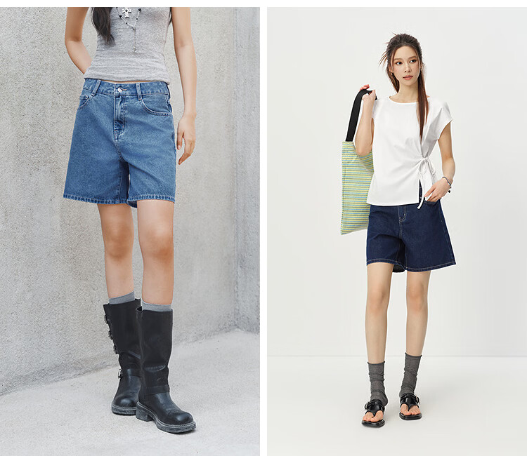 Semir Women's Summer Cool Antibacterial Vintage Slimming A-Line Straight-Leg Jeans 2027 Retro Loose Trendy Shorts 12