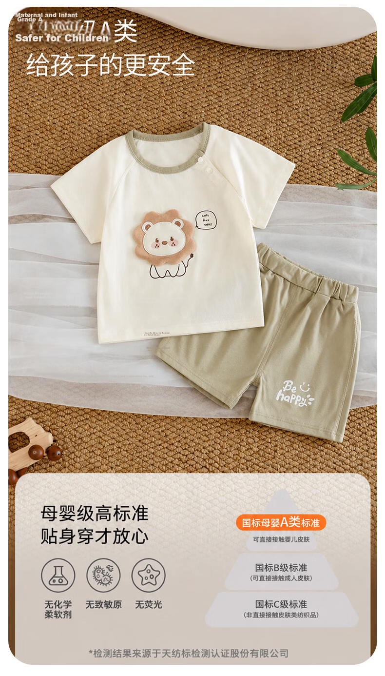 Babyprints Baby Short Sleeve Shorts Set Summer Lightweight Breathable 2-Piece Casual Soft Outfit Gray Green Size 80 6