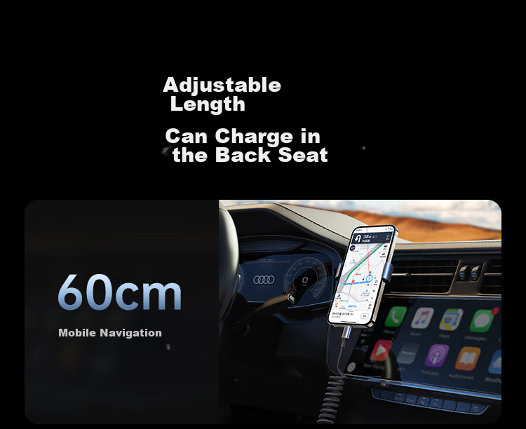 UGREEN Car Spring Charging Cable, Retractable Type-C Data Cable, 6A, Suitable for Huawei Honor Super Fast Charging 100W/66W, Xiaomi Phones Pura80/70/Mate70/60 8