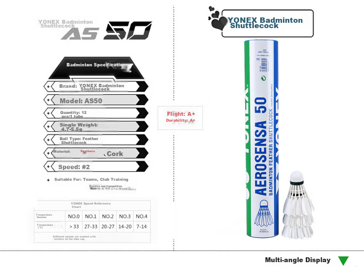YONEX Professional Badminton Competition Shuttlecocks, High-Quality Durable Stable AS-20, 12-Pack Selected Goose Feather Shuttles, 2-Speed 2