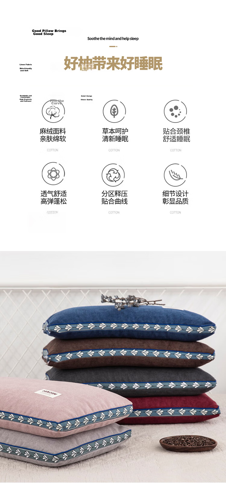 Aiwei Buckwheat Pillow Cervical Pillow for Sleep Adult Triangle Flat Pillow All Cotton Integrated Pillow Core Milan 3
