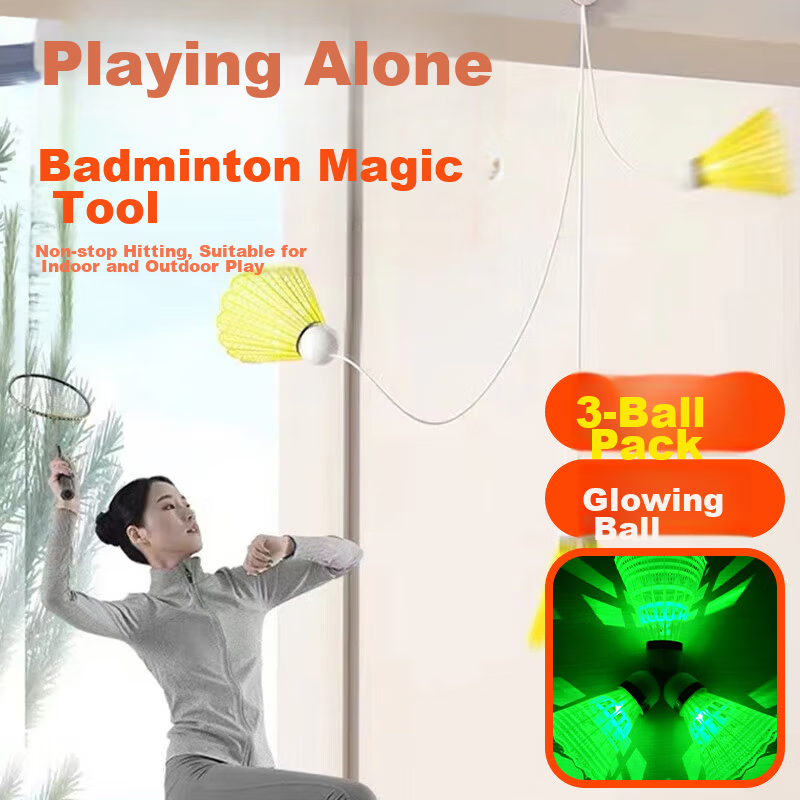 PlayWorld Badminton Solo Trainer Automatic Rebound Single Player Practice Shuttlecock Line Suction Cup Indoor Kids Spinner