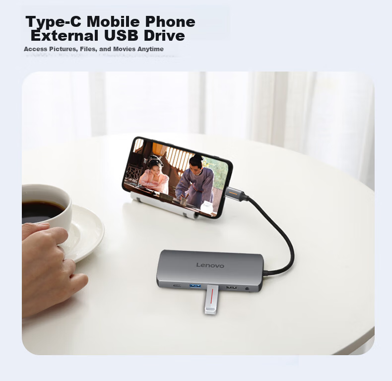 Lenovo Yinenzhe Thunderbolt 5 Docking Station Type-C Hard Drive Expansion 120GB Flash Transfer Dock 8K DP External Graphics 140W Fast Charging DK14 12