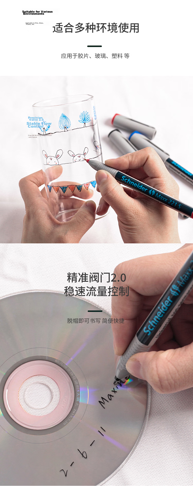 Schneider Permanent Marker Eco-Friendly Marker Pen for Glass Metal Tile Wall Film CD Pen MAxx222F-Blue 4