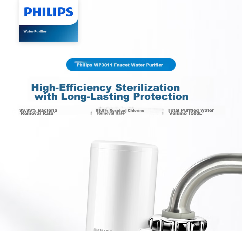 PHILIPS Kitchen Faucet Water Purifier Pre-Filter Ultrafiltration Faucet Filter WP3811 One Unit Two Cartridges Set 2