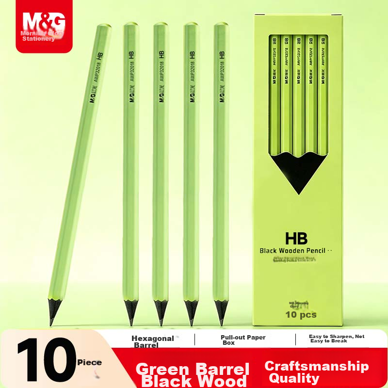 M&G Stationery HB Pencil Black Wood Small Green Hexagonal High-End Pencil for Primary Students Marking Pencil Exam Special Back-to-School Handwriting Drawing 10pcs/Box AWP32019
