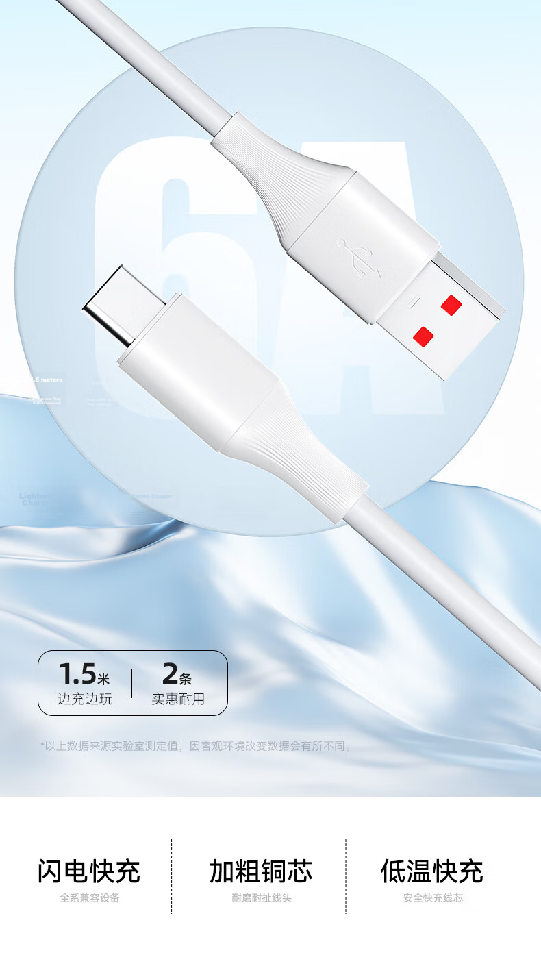 JD Jingzao Type-C Data Cable 6A Super Fast Charging 100W/88W/66W/40W Compatible with Huawei Honor Xiaomi Android Phones Tablets Pura80/Mate70/60 9
