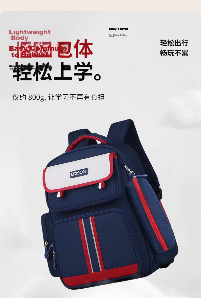 Edison Primary School Backpack Boys Ergonomic Reflective Large Capacity British Style Kids School Bag 2506-1 10