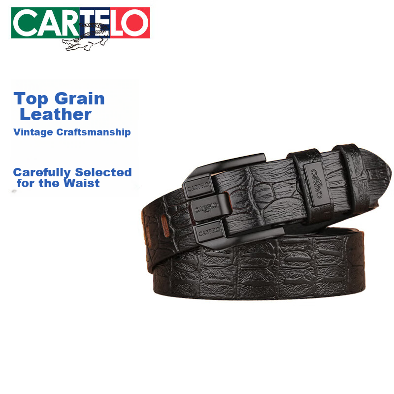 CARTELO Men's Vintage First Layer Cowhide Leather Pin Buckle Fashion Belt Gift for Boyfriend Husband Dad