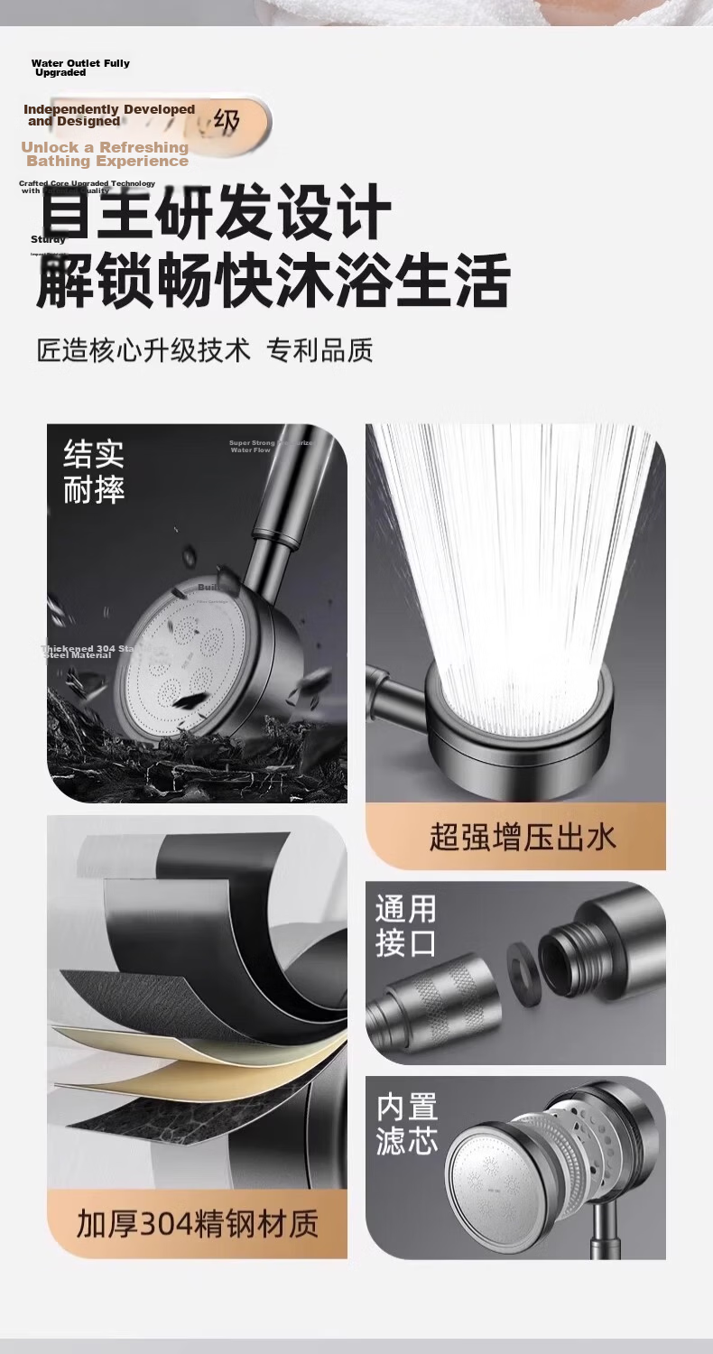 Denwalk [Germany] Pressurized Shower Head Set for Home Bathroom, High-Pressure Rainfall Shower Sprayer 4