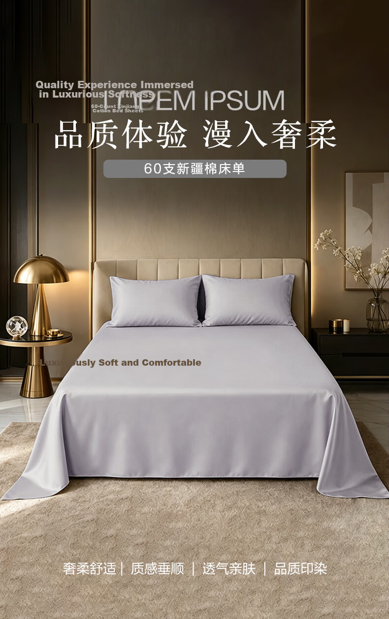 Fuanna Cotton Summer Bed Sheet 60s Long-Staple Cotton Sateen Bedspread Cover for Single Double 1.5m x 2m Bed 2