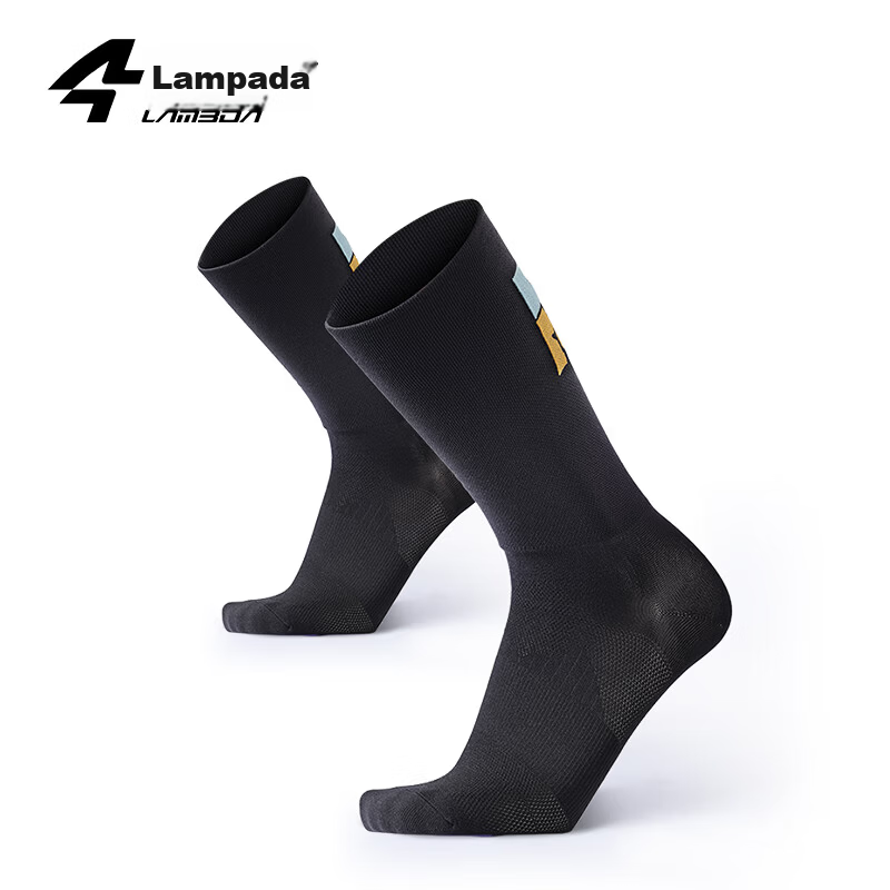 Lampada Breathable Cycling Socks Unisex Road Bike Sports Running Mid-Calf Socks Colorful Logo Black