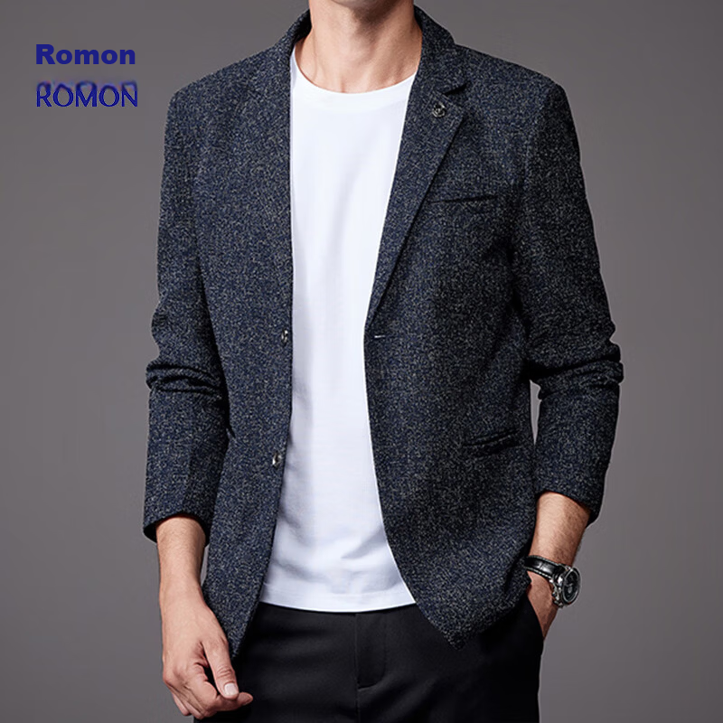 ROMON Men's Fashion Business Single-Breasted Suit Jacket Casual Wedding Workplace Blazer 2058 Blue XL