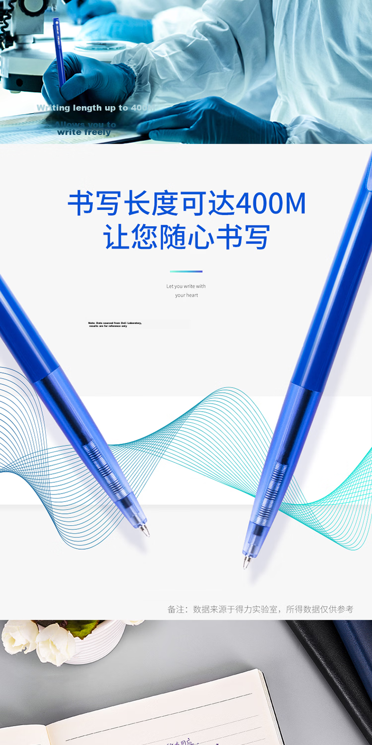 Deli Ballpoint Pen, Medium Oil Pen, 0.7mm Bullet Tip, Retractable Pen, Office Supplies, Blue, 40 Pieces/box, S303 3